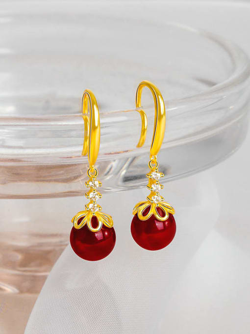 ES1874 Red [18k Gold] 925 Sterling Silver Carnelian Geometric Minimalist Hook Earring